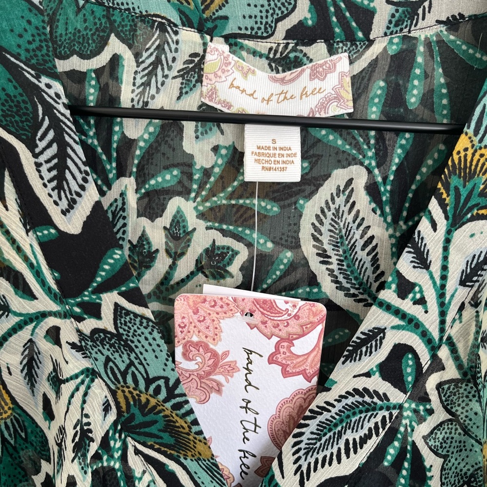 NWT Band of the Free Floral Chiffon Ruffle Bodysuit Green Black Women’s Small - Picture 4 of 9